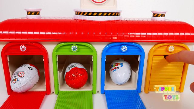 Garage Playset with Surprise Eggs for Kids!! Learn Colors with Parking Bus Toys