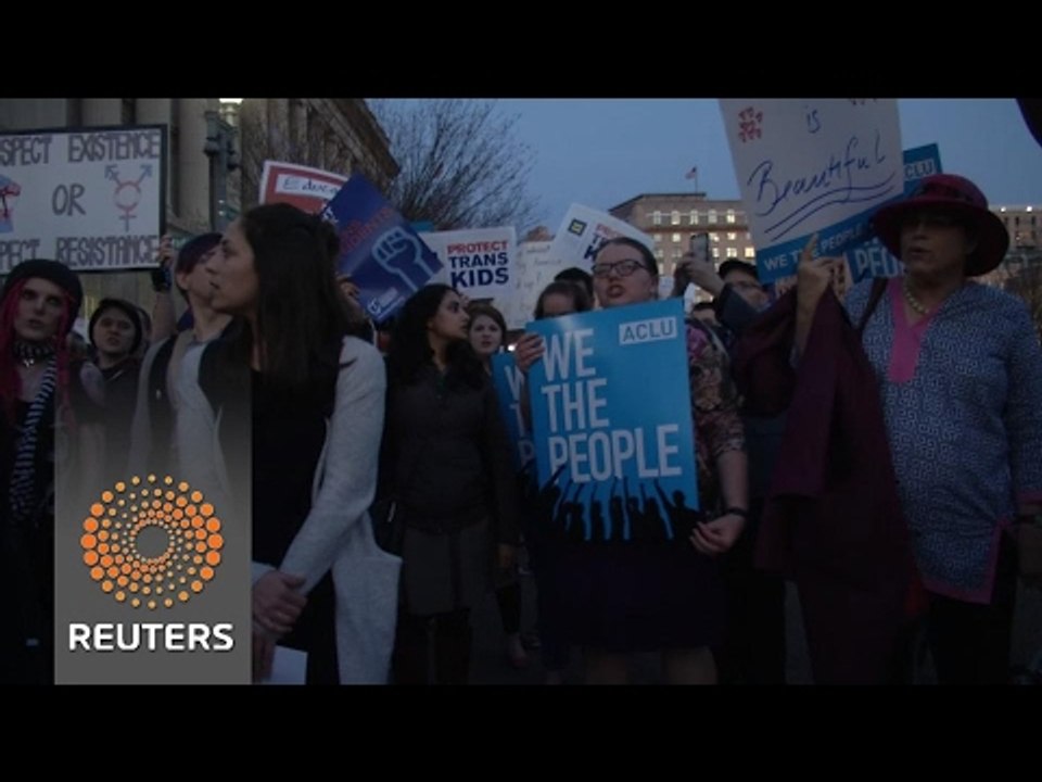 A protest in front of the White House after Trump revokes guidelines on transgender bathrooms