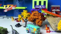 HOTWHEELS COLOR CHANGERS FAST LANE CARS AND DISNEY CARS IN JURASSIC WORLD DINOSAURS INDOMINUS T-REX