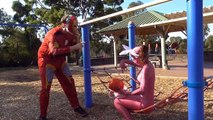 Spiderman & Pink Spidergirl vs T-Rex! Ft Frozen Elsa in Real Life - Fun Superhero w/ Comic