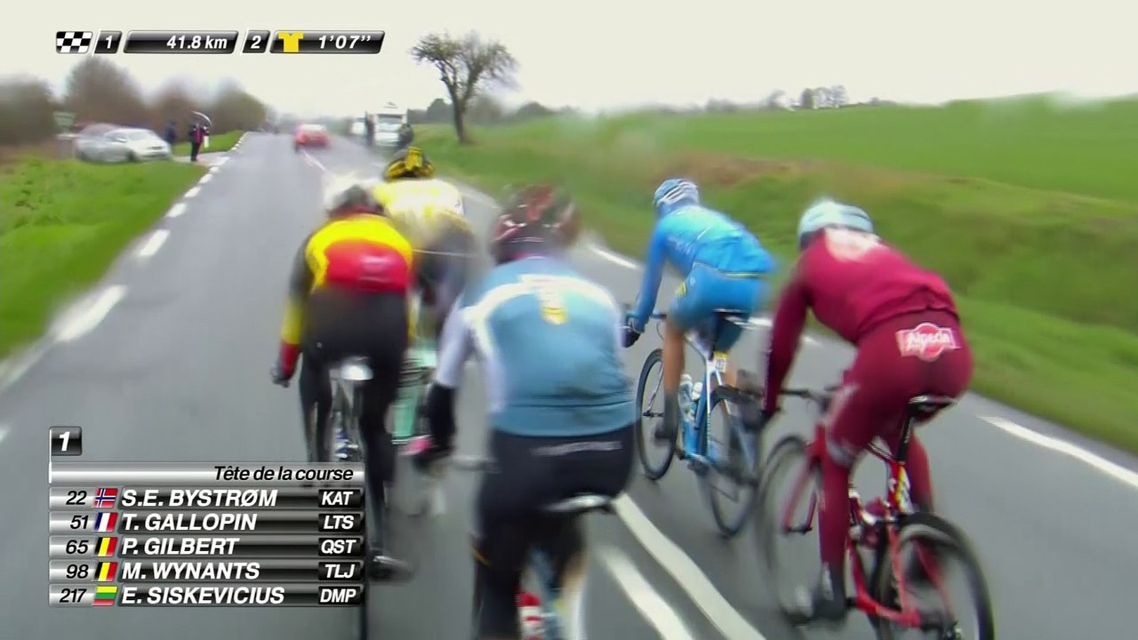 Les 5 échappés en pleine lutte avec le peloton - Étape 2 (Rochefort-en-Yvelines / Amilly) - Paris-Nice 2017