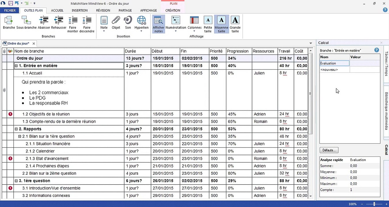 Vidéo Nouveautés de MindView 6 - Colonne personnalisées et ordre des colonnes
