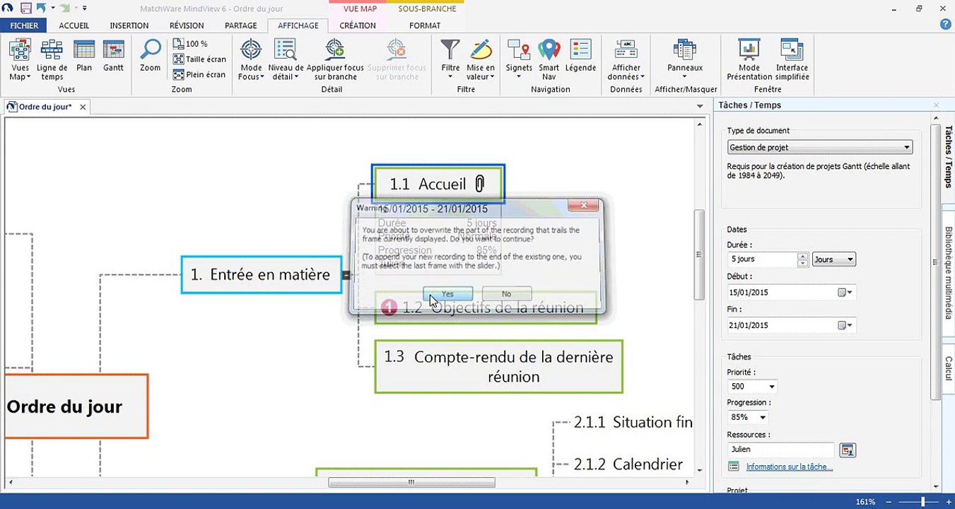 Vidéo Nouveautés de MindView 6 - Modification des données de branche