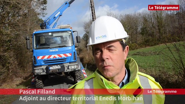 Tempête Zeus. Enedis rétablit une ligne de 20.000 volts à Locoal-Mendon (56)