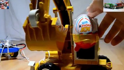 Kinder JOY on a Giant Excavator with RC Car remote playing and opening Surprise Egg