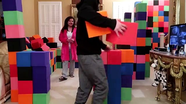 CRAZY INDOOR FOAM PIT FORT!! (24 HOUR OVERNIGHT CHALLENGE)