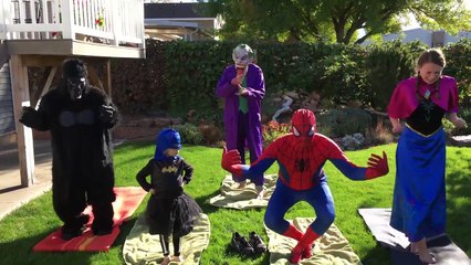 Spidermans Legs Get Tangled In Yoga Elsa Spiderman Superhero Kid In Real Life