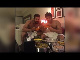 Varun Dhawan and John Abraham in towels only, having breakfast | Filmibeat