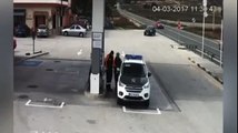 Speeding Car Narrowly Misses Police Officers at petrol station in Monóvar Spain