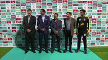 PSL 2017 Match 8- Lahore Qalandars v Karachi Kings - Sunil Narine receiving the Fazal Mahmood Cap