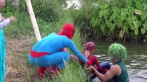 BURIED in sand Spiderman and Elsa Joker pink spiderGirl Family Fun Superhero Pra