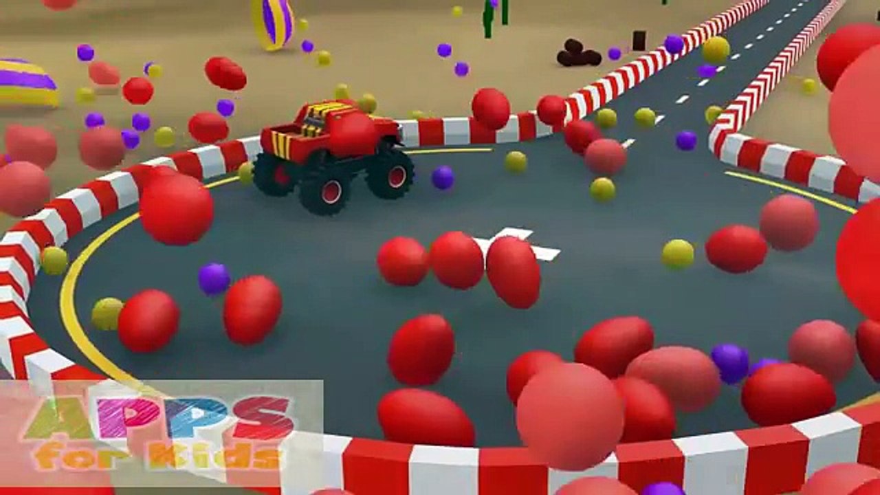 Learn Colors with Monster Trucks for Children Kids Surprise Eggs 3D Toys Color Balls DuckD