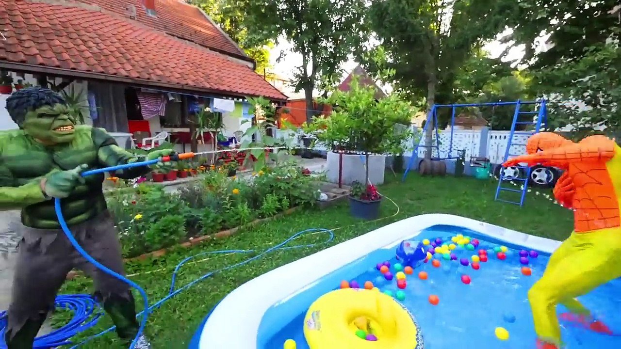 Spiderman Dinosaur Scratch Butt w_ Joker Superman Pool Prank for Kids Superhero in Real Life-_wccFUfRRg4