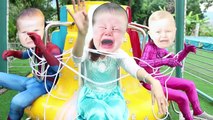 Everybody Tied Up!! w_Baby Elsa, Baby Spidergirl, Baby Spiderman & Baby Iron Man vs Joker
