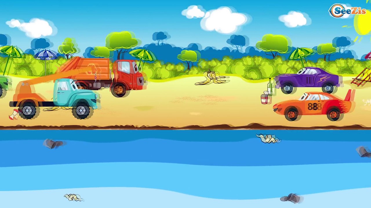 Car Cartoons for children. Truck & Racing Cars vs Monster Truck. Cars and Trucks on the beach