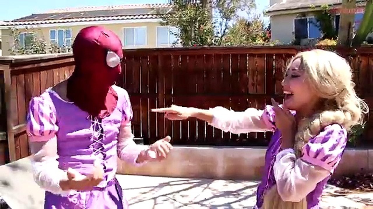 Spiderman Wears Princess Rapunzels Dress! w/ The Witch & Paw Patrol Skye in Real Life