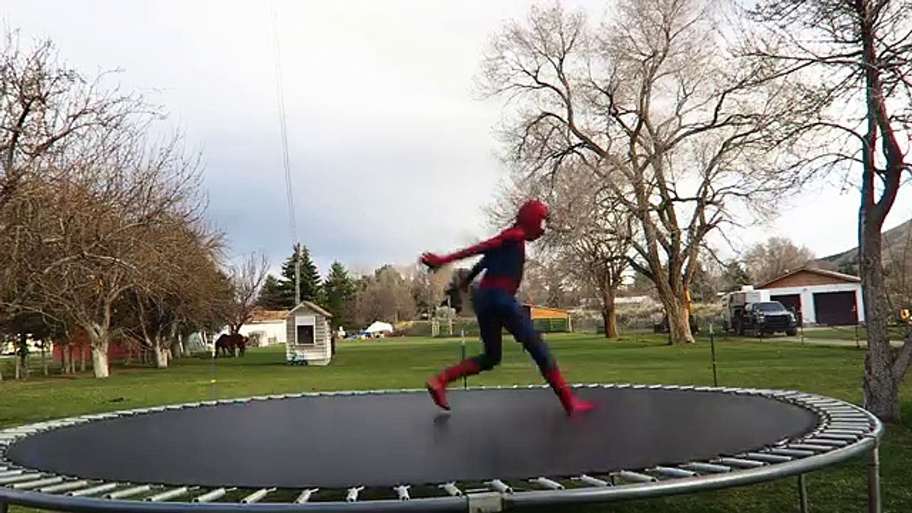 Spiderman vs Venom vs Joker vs Batman in Real Life Trampoline SuperHero Video