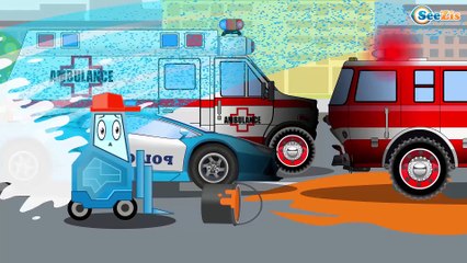 NEW The Fire Truck & Police Car Patrol Kids Vehicles Cartoon for children 2D Cars & Truck