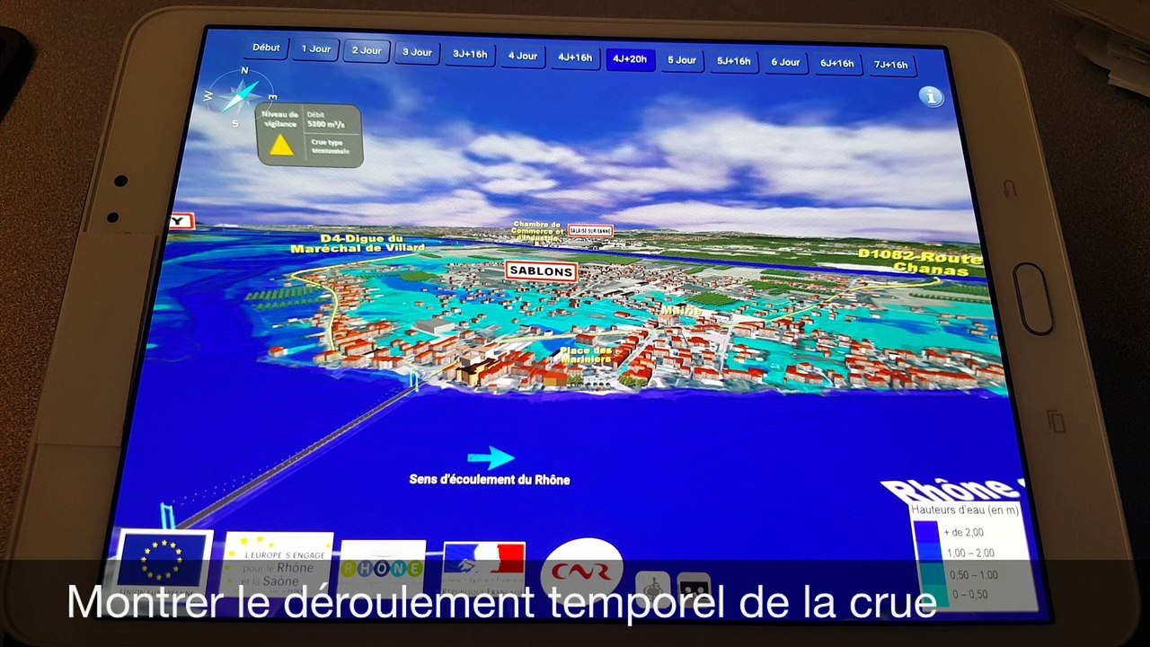 FLOODAR-Déroulement temporel de la crue sur tablette