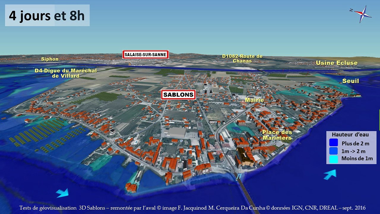 FLOODAR-Zoom sur Sablons : remontée par l'aval
