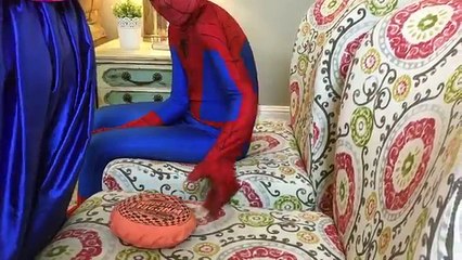 Spider-man VS Venom VS Elsa! Whoopee Cushion Fart Prank with Superheroes in Real Life!