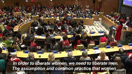 Actress Anne Hathaway speaks at UN for International Women's Day