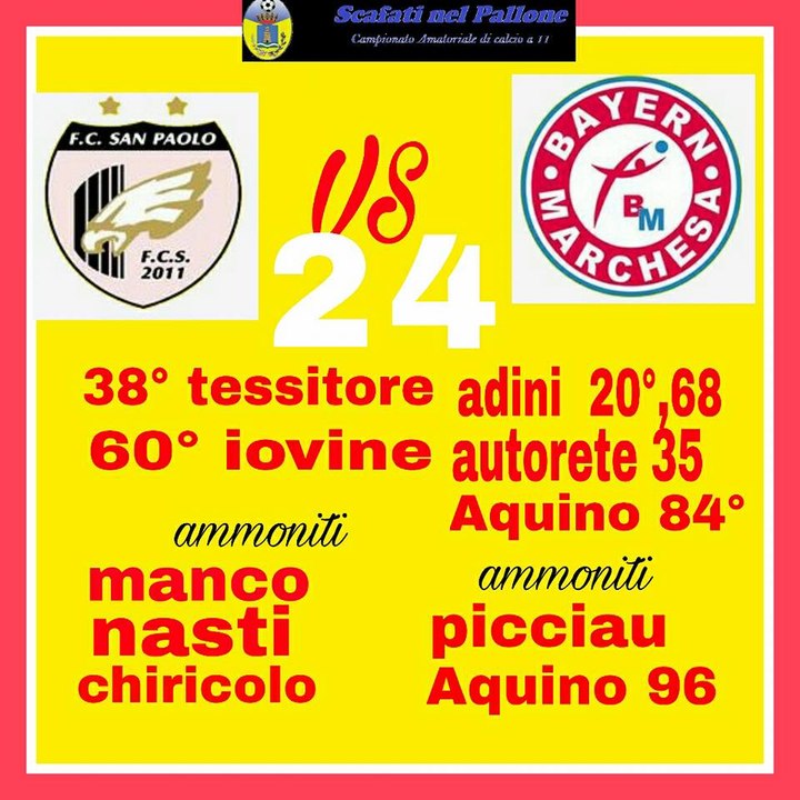 16° gior. Camp. Amatoriale: FC San Paolo - Bayern Marchesa