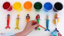 Learn Rainbow Colors with Play Doh & Disney Princess Mermaids & Water Paint * RainbowLearning