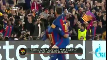 ¡BRUTAL! Así CELEBRÓ Messi con LA GRADA el GOL de Sergi Roberto.