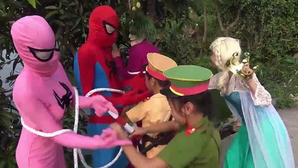 Police baby fetter Spiderman vs Pink Spiergirl  vs Joker Frozen Elsa family Fun Superhero