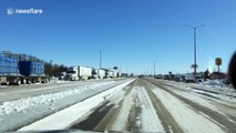 Dozens of lorries waiting for highway to open after blizzard