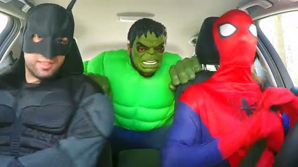 Superheroes Dancing in a Car: Spiderman, Batman & Hulk Funny Movie in Real Life