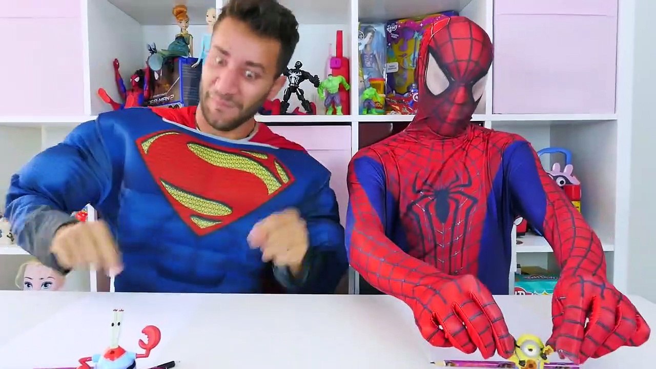 Spiderman vs Superman Drawing challenge w_ Frozen Elsa Play Doh & Superhero Prank in Real Life-1t25cw