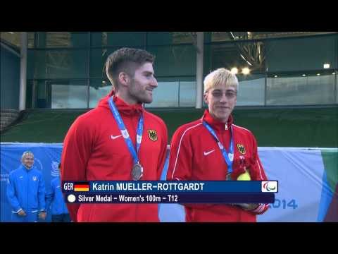 Women's 100m T12 | Victory Ceremony | 2014 IPC Athletics European Championships Swansea