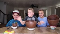 Chocolate Surprise Egg Giant Ice Cream Sundae Challenge! Kids Eat Real Food - Candy Challenges!-QsE