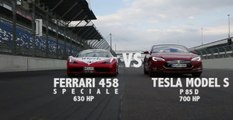 Tesla Model X P90D Ludicrous vs Ferrari F430 Drag Racing and Roll Racing