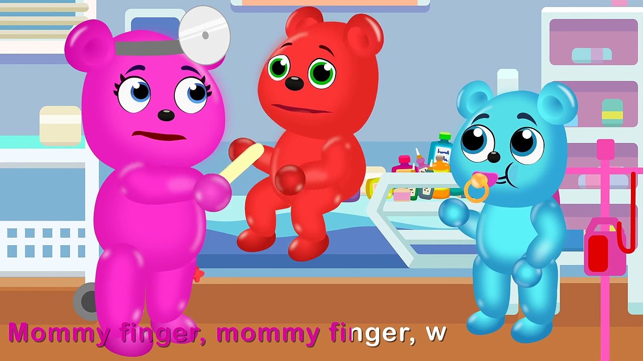 Mega Gummy Bear Catches Cold Visits Doctor! Finger Family Nursery Rhymes for Kids