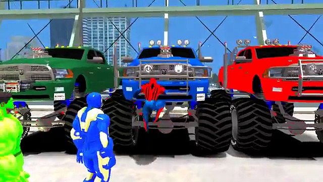 Monster Trucks Colors & Nursery Rhymes & Hulk IronMan Spiderman (Songs for Children with Action)