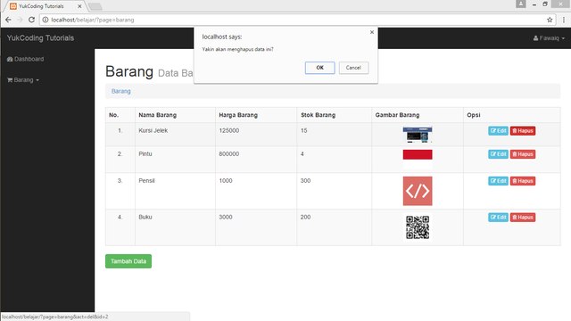 Membuat Hapus Data (& hapus gambar di direktori) dengan PHP Mysqli OOP (5)