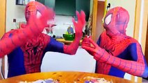 SPIDERMAN REAL LIFE VS JOKER !! Toy Freaks Family w/ Bad Baby FOOD FIGHT vs Frozen Elsa &