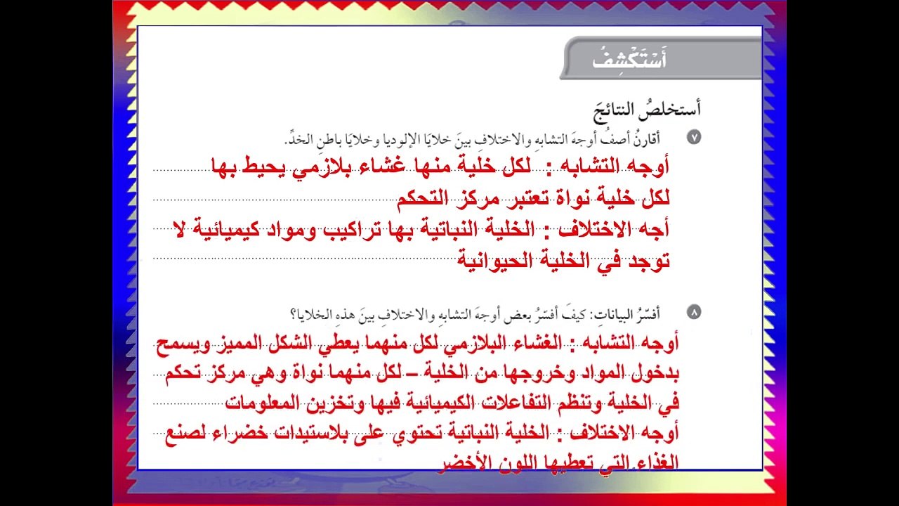 حل كتاب النشاط مادة العلوم للصف السادس الابتدائى المناهج السعودية الفصل الاول كاملا