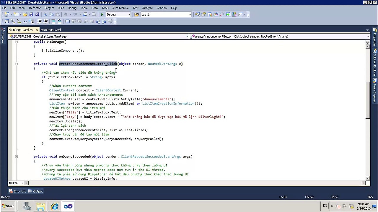 Lập trình tạo mới List Item trong SharePoint 2010 từ Silverlight