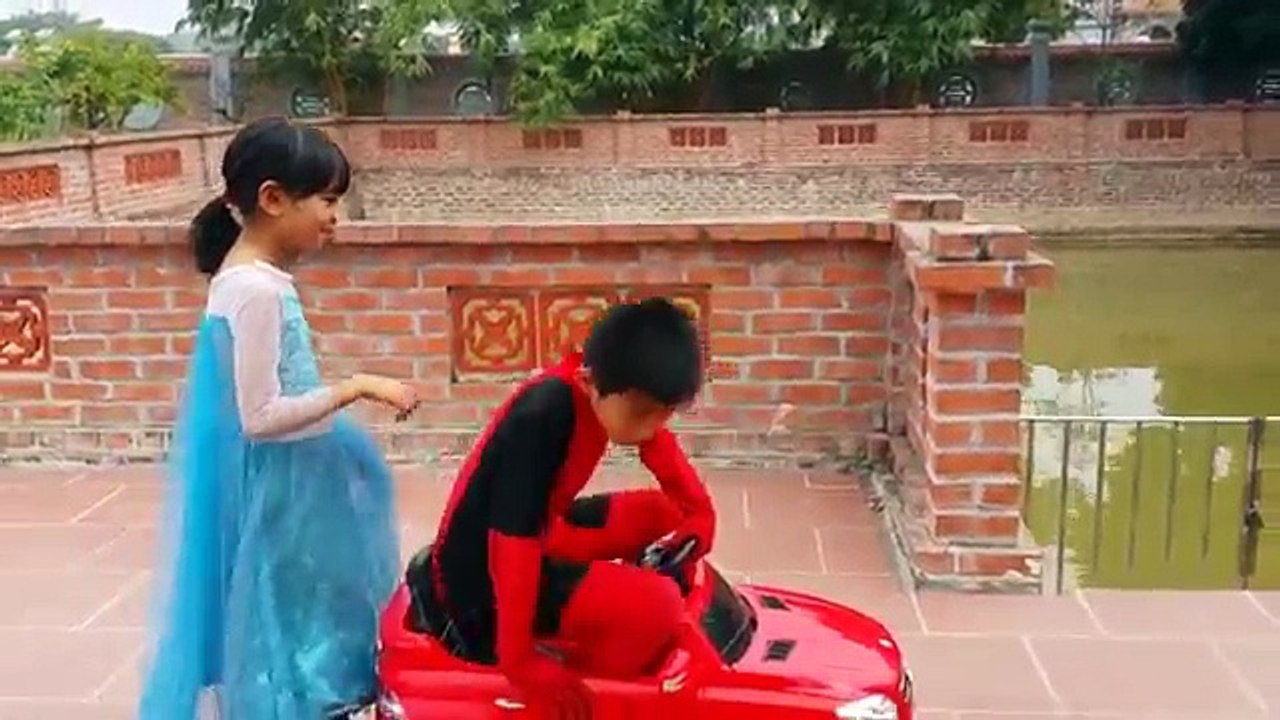 Superhero real life Spiderman Frozen Elsa & Friends