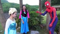 Spiderman vs Frozen Elsa vs Anna swing Joker prank ghost /w Fun Superhero at the park