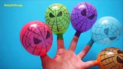 ✔5 Giant wet Balloons Colors Spiderman - Learn Colours Balloon Finger Family Nursery Compi