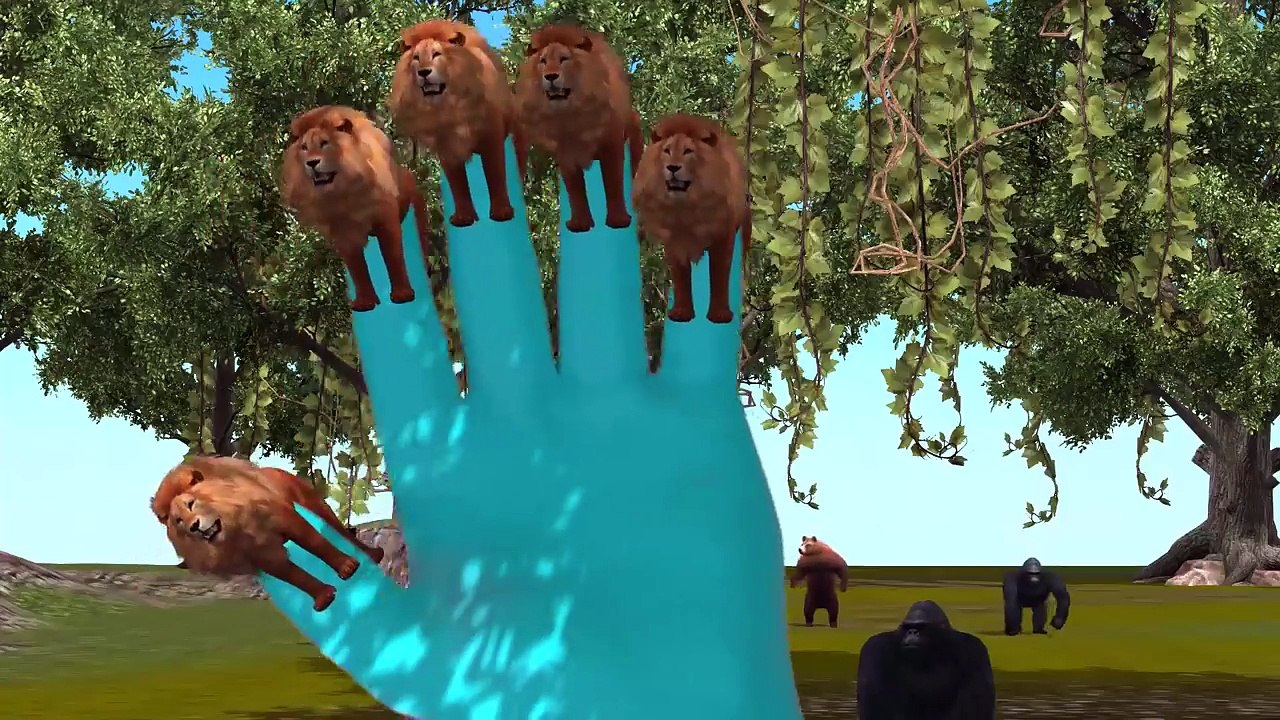 2. животные анимационный Коллекция английский Семья палец часов рифмы в Лев, тигр, гепард 3d