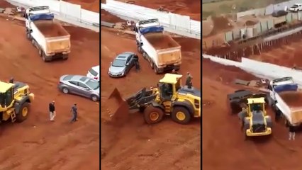 Ne pas s'embrouiller avec le conducteur d'un chargeur sur un chantier..
