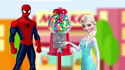 Frozen Elsa Stuck in Bubble Gum Machine - Spiderman & Joker & HULK Funny Pranks