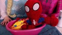 Spiderman Slimes Spiderbaby! w/ Frozen Elsa, Pink Spidergirl, Maleficent & Prank! Superher