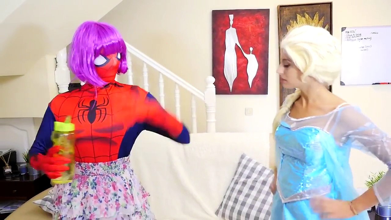 Spiderman & Frozen Elsa vs Poo and Fart prank! w/ Pink Spidergirl - Fun Superhero in Real